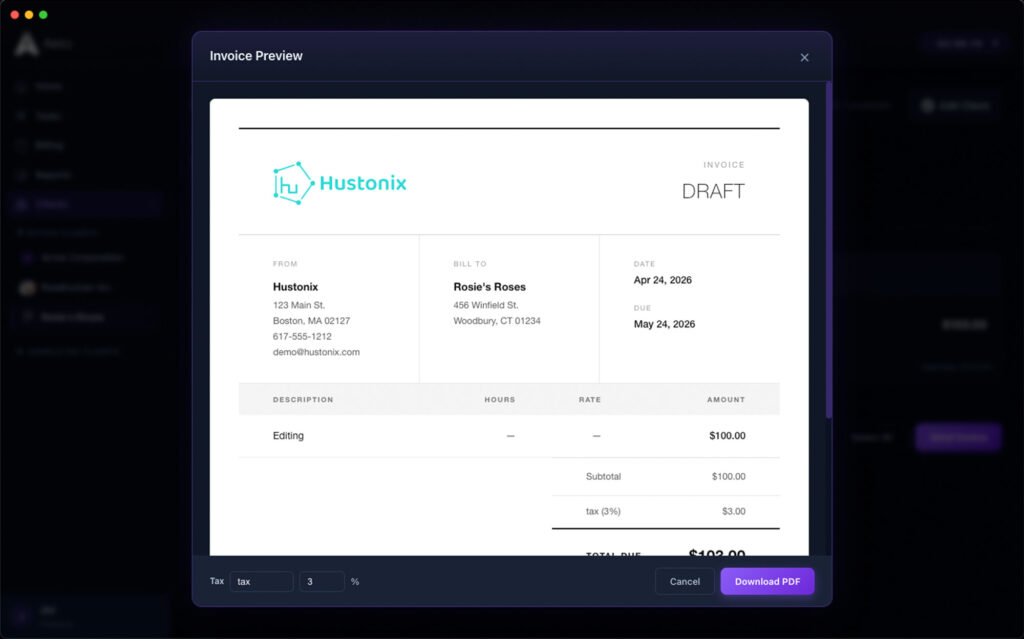 Aeto invoicing preview